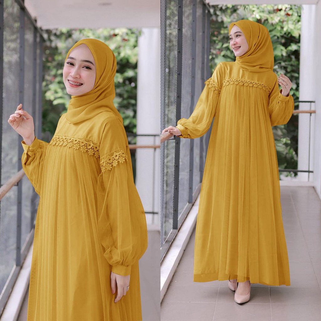 MAXI DRESS PANJANG NURAINI | GAMIS MUSLIM MURAH PEREMPUAN BROKAT TILE CANTIK RENDA IMPORT TERBARU-6