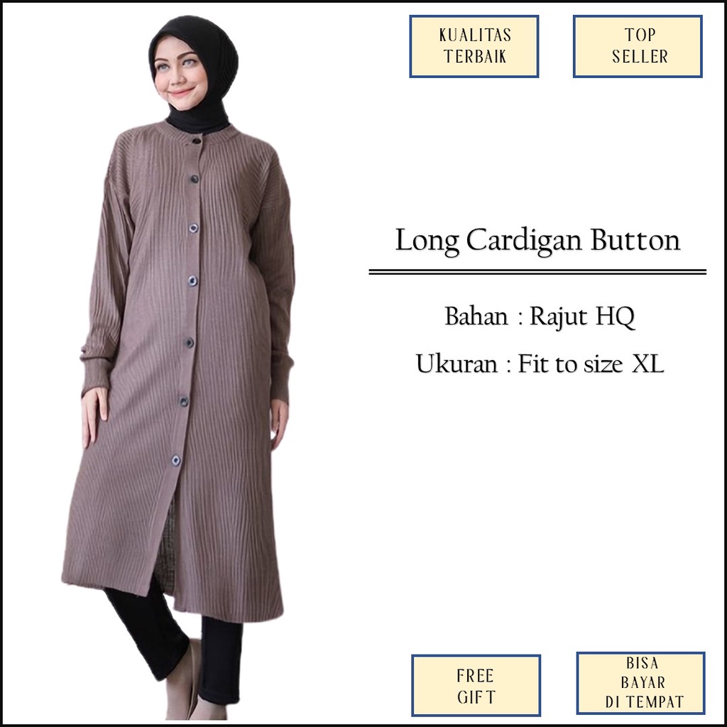 Outer Cardigan Cardy Cardi Kardigan bahan Rajut Kancing Depan Panjang Polos Size XL Jumbo M1370