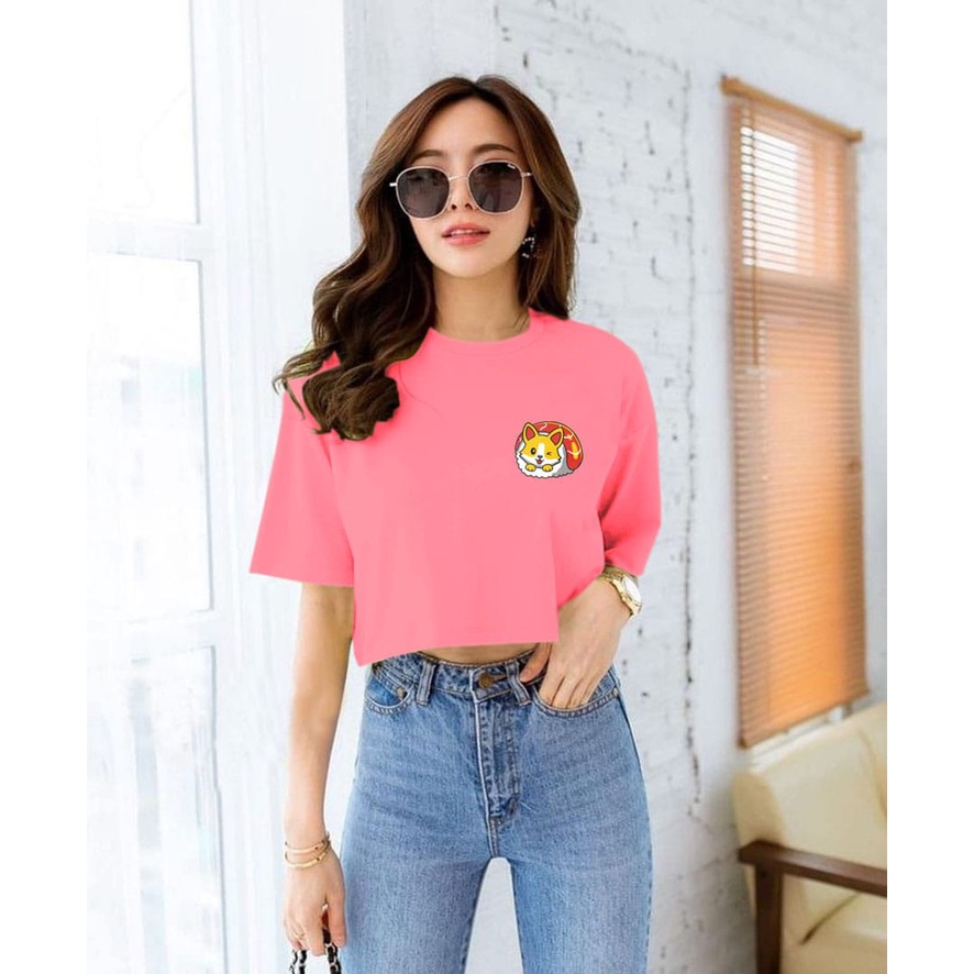 Flava_store - Crop Top Kaos Kucing Kura Murah Wanita