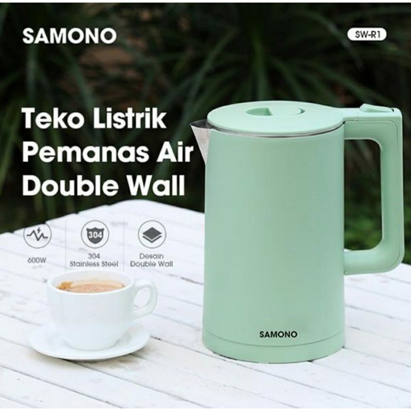 SAMONO SW-R1 600W Electric Kettle 1.8L Double Wall Design Anti-Slip garansi resmi 1 tahun