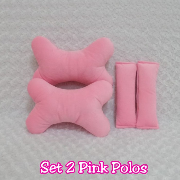 Set car bantal headrest sandaran kepala jok leher kursi mobil Pink polos 2 S
