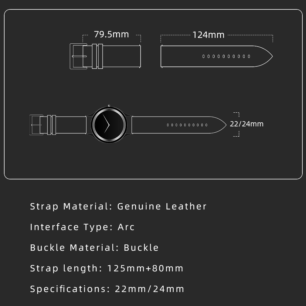 BIDEN Tali Jam Tangan Pria Lembut Nyaman 22mm/24mm Tali Kulit