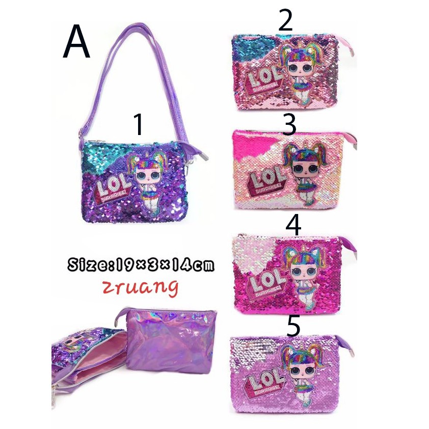 PROMO Tas Selempang Bahu / Fashion Anak Tas Sequin Usap Payet ManiK2 Anak Kembar &amp; Kuda Ajaib IMPORT