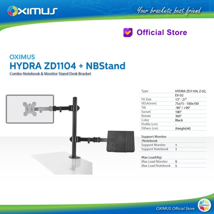 BRACKET MEJA LCD LED TV 1 Monitor 13&quot; - 27&quot; OXIMUS HYDRA ZD1104