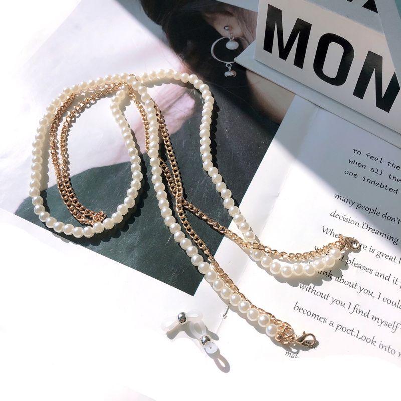 COD Rantai Kacamata Double Layer Mutiara 2Fungsi Strap Masker