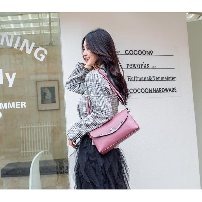 TAS SELEMPANG WANITA IMPORT KOREA KEKINIAN PESTA KULIT PINK LEANY TA373P3 SLING BAG MINI MURAH BATAM