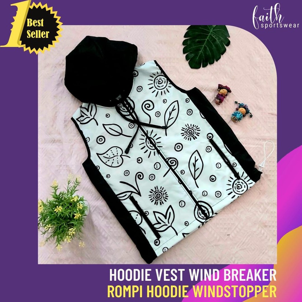 ROMPI OLAH RAGA HOODIE/ROMPI SEPEDA Wanita Cycling Vest Hoodie Black & White