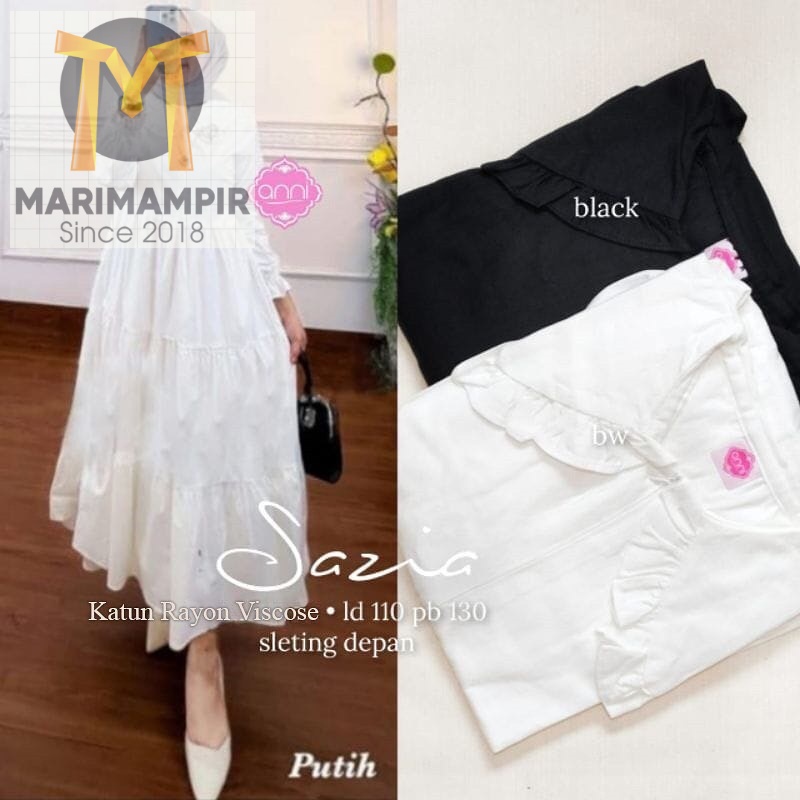 Marimampir SAZIA MIDI DRESS POLOS KATUN RAYON PREMIUM MIDI DRESS JUMBO KOREAN STYLE VINTAGE MIDI DRE