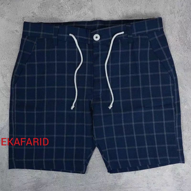 (Navy)Celana Tartan Pendek Kotak2 Yang Lagi Trend Pria/Wanita Ekafaridfadil