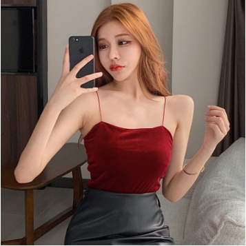 Tq88indonesia Fashion Singlet Wanita KOREAN VELVET TANKTOP / Baju You Can  / Atasan Seksi Cewek / Ootd / Outfit Kasual Kekinian