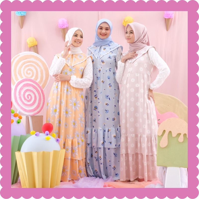 Ounadoutfit SWEETY DREES wanita motif lucu korea brokat halus busui / dress rayon motif / dress muslim gemes / homedress busui motif / outfit wanita muslim