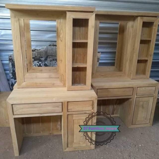 Meja rias + lemari kaca/ cermin tolet laci kayu jati mentahan