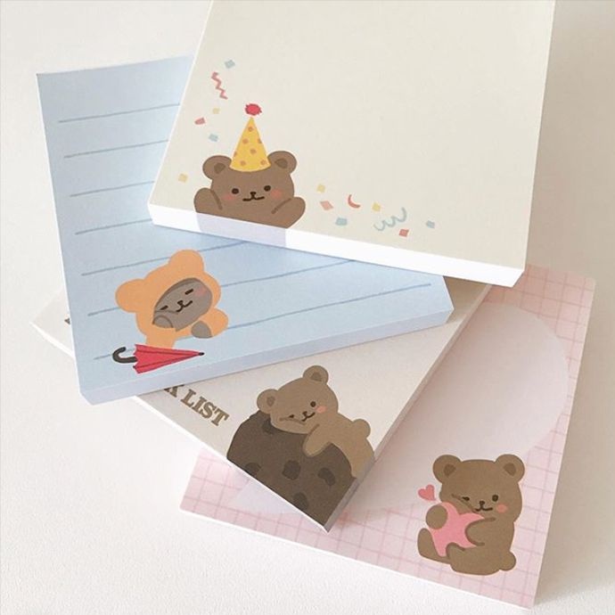 [28Gaya] Korean Ins Cute Bear Checklist Note Paper Non-Perekat Note Pad Pesan Memo