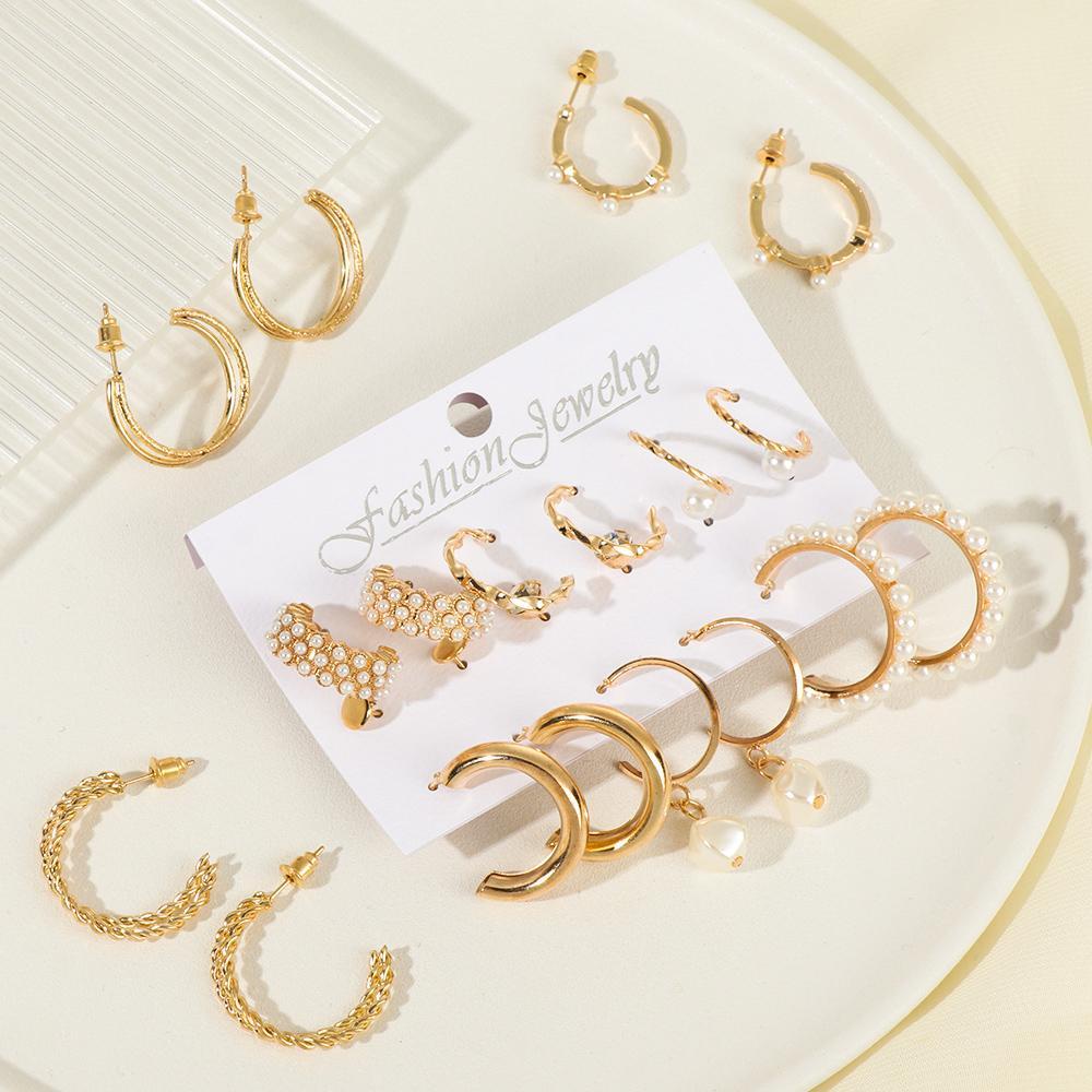 Lily 6pasang Anting Set Perhiasan Geometris Punk Vintage