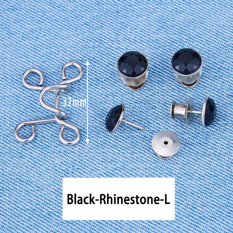 Kancing Jeans Logam Simple Adjustable Kancing Pengait Celana Panjang Jeans Denim Desain Bunga Daisy Warna Putih Kait Pengecil Lingkar Pinggang Celana Jeans Model Bisa Dilepas-Berlian Imitasi Hitam-L