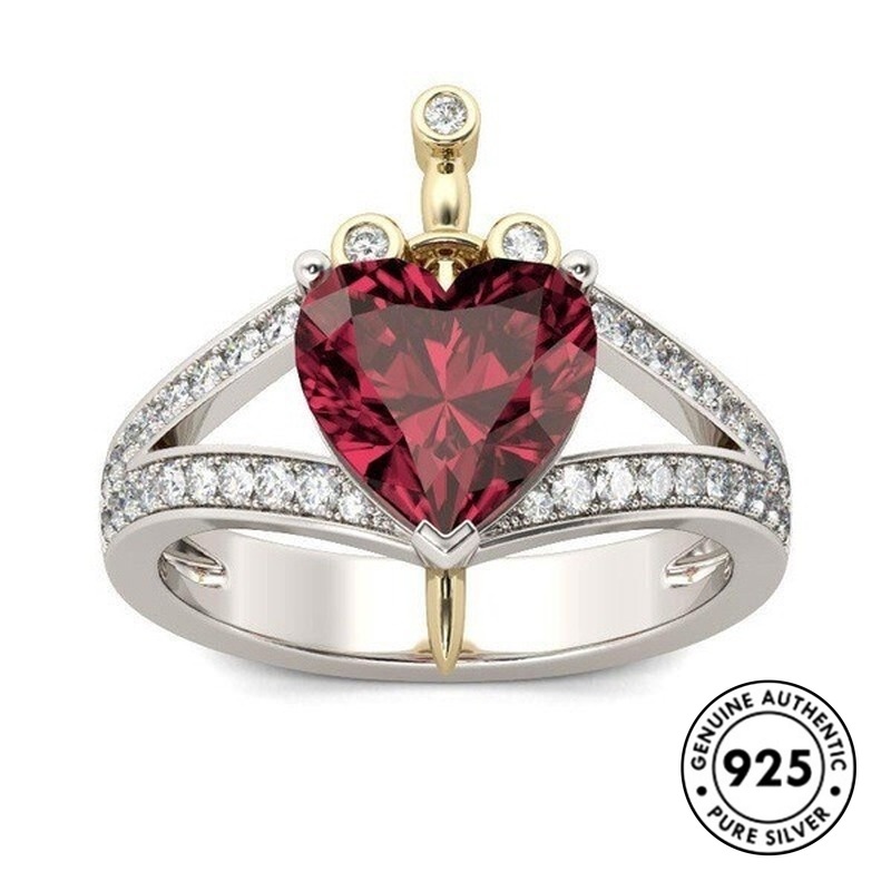 Cincin S925 Silver Ruby Bentuk Mahkota Hati