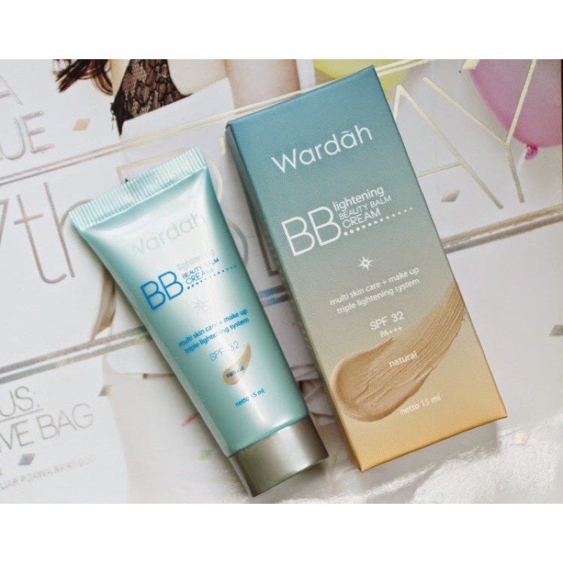 `ღ´ PHINKL `ღ´ ᘺᗩᖇᕲᗩᕼ Wardah Lightening bb cream biru alas bedak foundation kulit kering spf 32