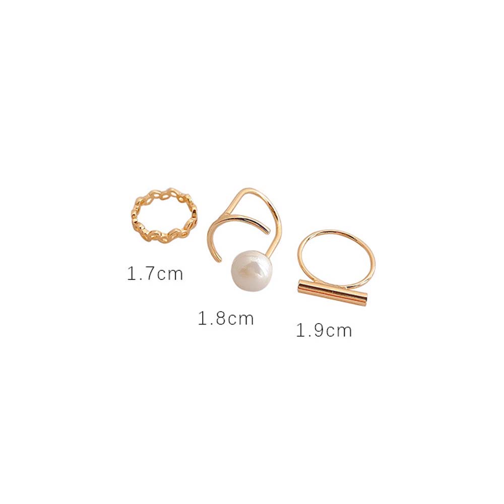 3pcs / Set Cincin Model Terbuka Bahan Tembaga Desain Geometri Asimetris Hias Mutiara Gaya Korea Untuk Wanita