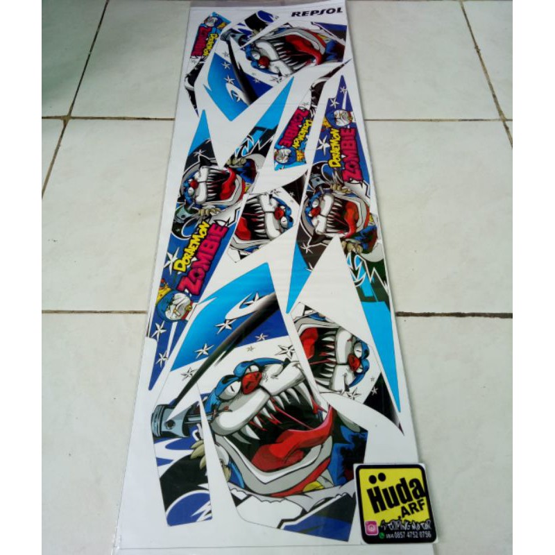Striping sticker variasi Honda Blade Repsol 125 Doraemon zombie