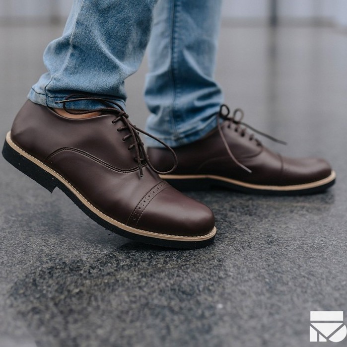 Sepatu Pantofel Klasik Kulit Pria/Cowok/Men Lokal Original Footwear | Oxford Brown | FORIND x FSTP