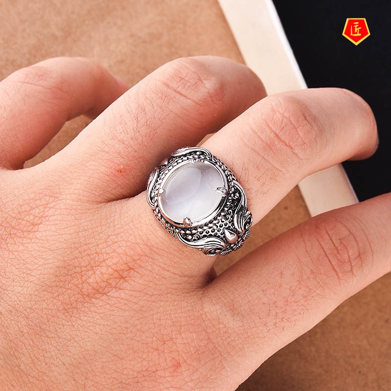 [Ready Stock]Retro Featured Moonstone Ring Inlaid with Opal