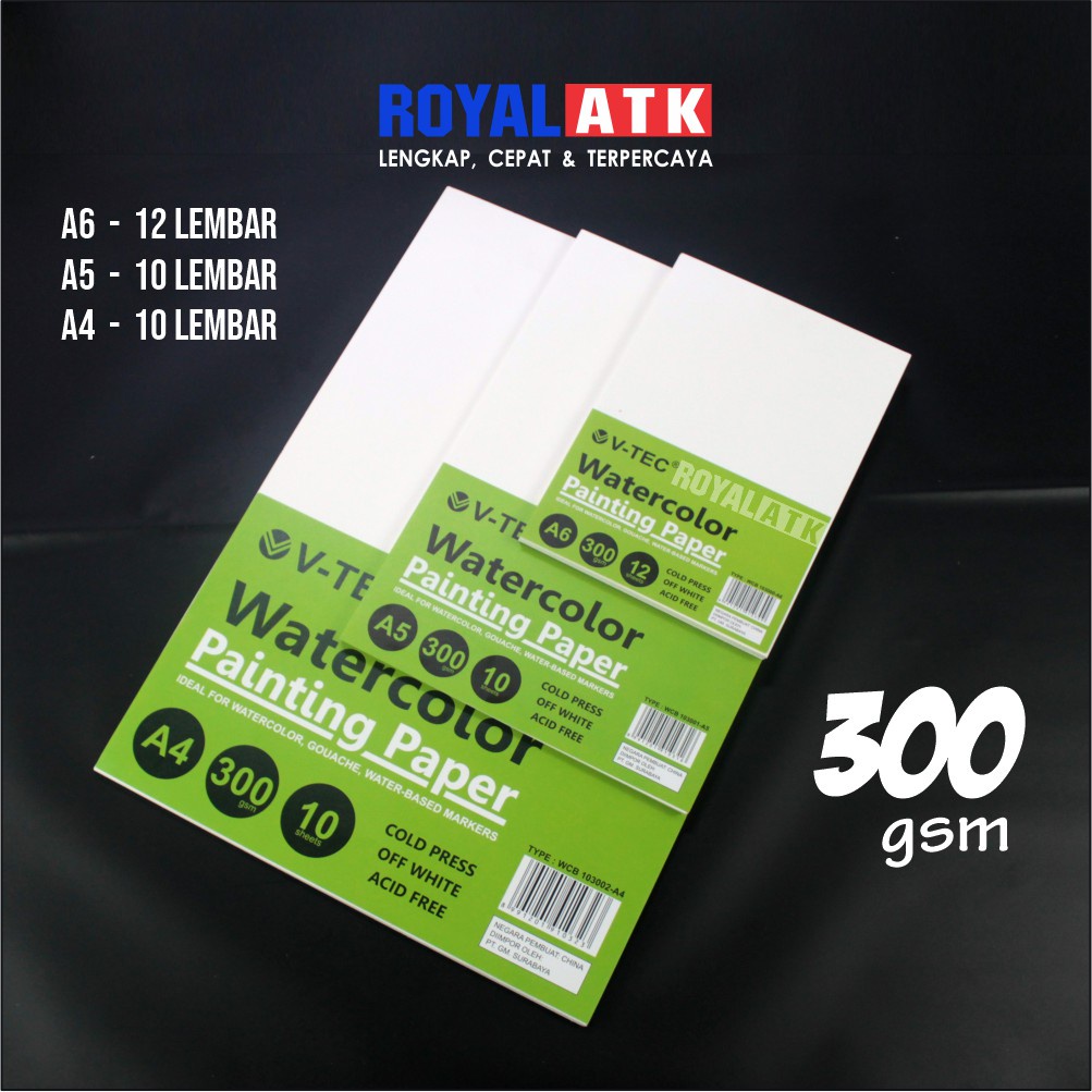 

V-Tec Watercolor Painting Paper A6 A5 A4 A3 300 Gsm Water color Paper Kertas Lukis Cat Air