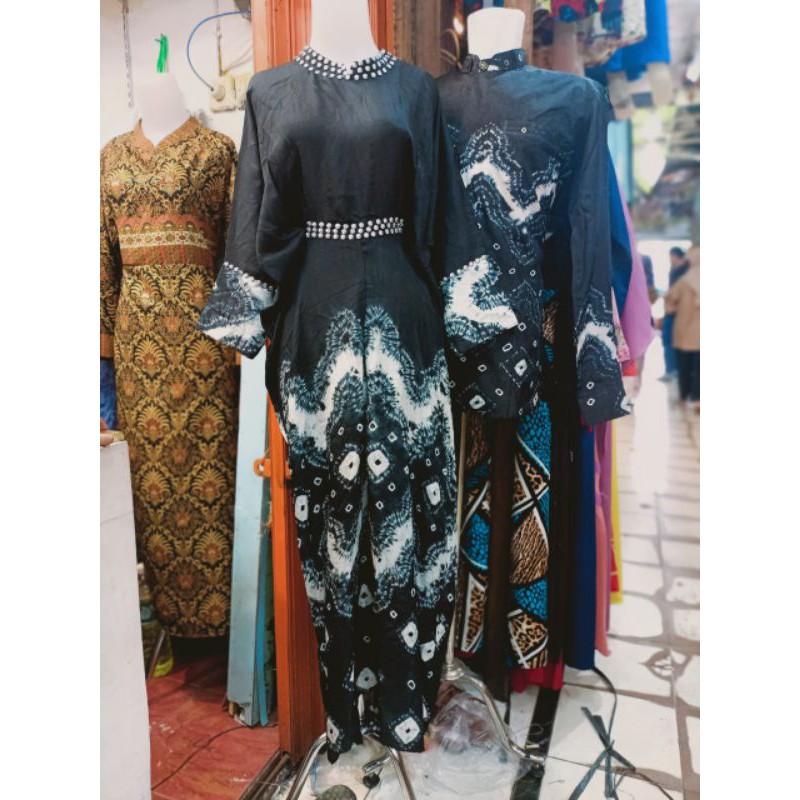 COUPLE KAFTAN JUMPUTAN ASLI PALEMBANG WARNA HITAM TERABARU