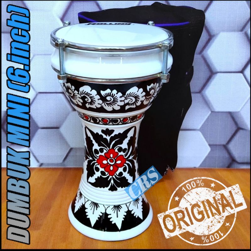 Alat Musik Islami Darbuka Kayu Anak 6 inch Putih Hitam Rolling Putih