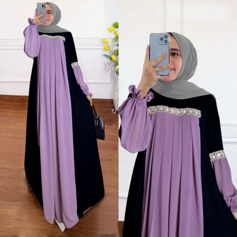 nafizza maxi ceruty bebydoll renda import /gamis syarii ceruty rompi kombinasi