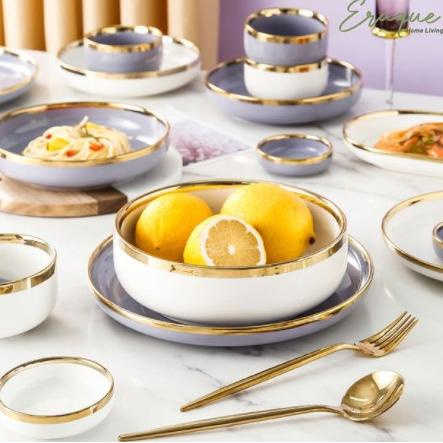 Lilac Gold Dining Set 9 Pcs / Set Piring Mangkok Alat Makan Keramik
