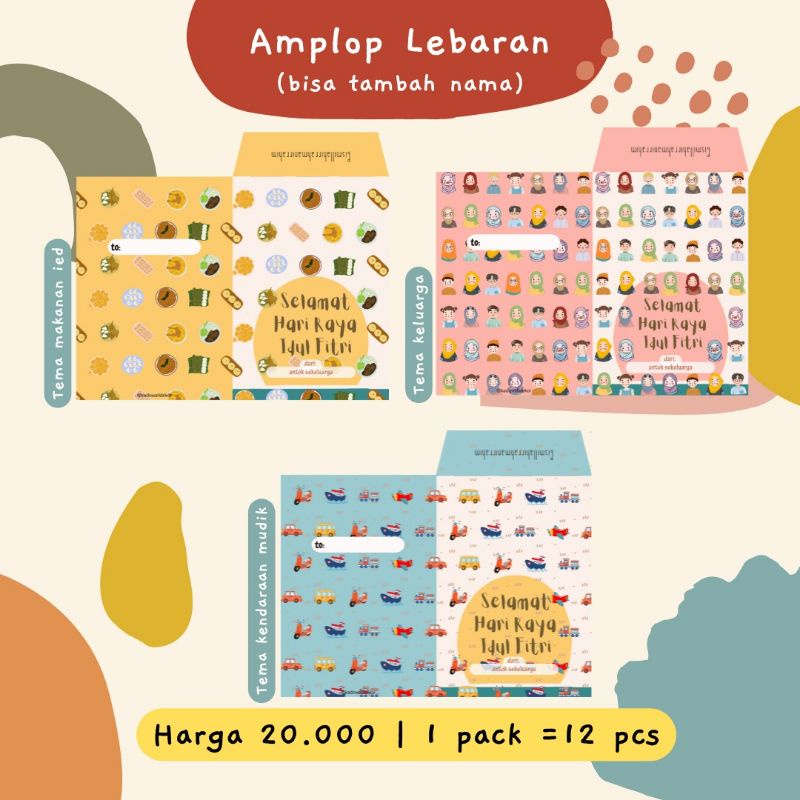 

amplop lebaran idul fitri murah unik bisa custom tambah nama isi 12 pcs