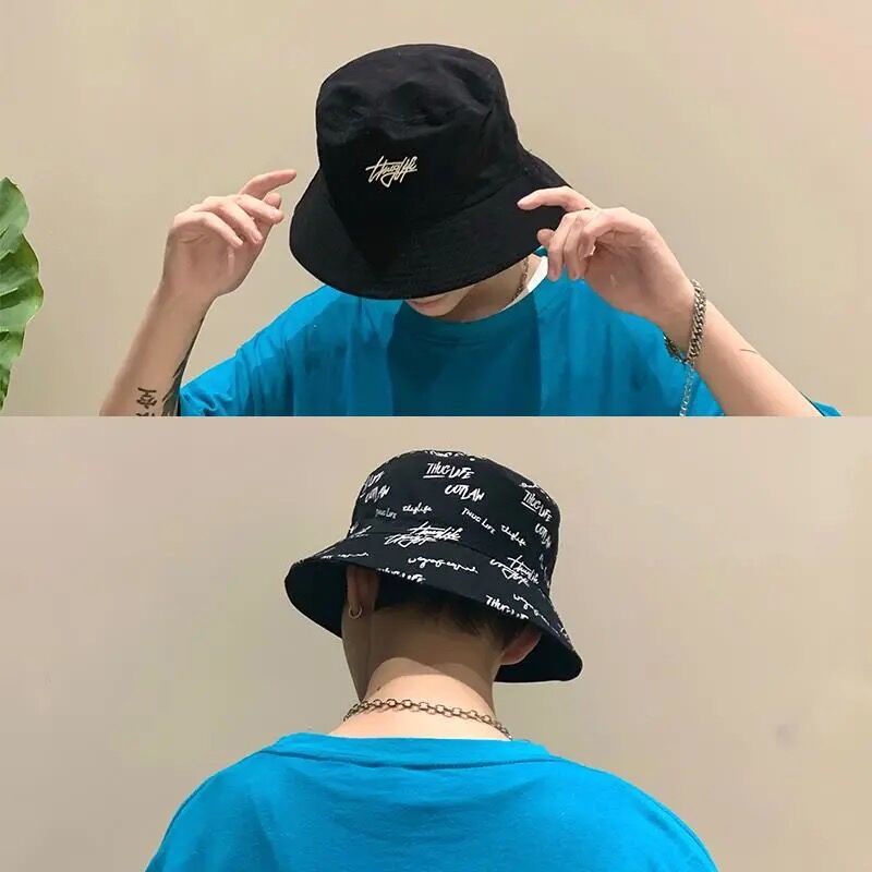 Topi Bucket Dua Sisi Motif Graffiti Gaya Korea Untuk Pria Dan Wanita Hipster