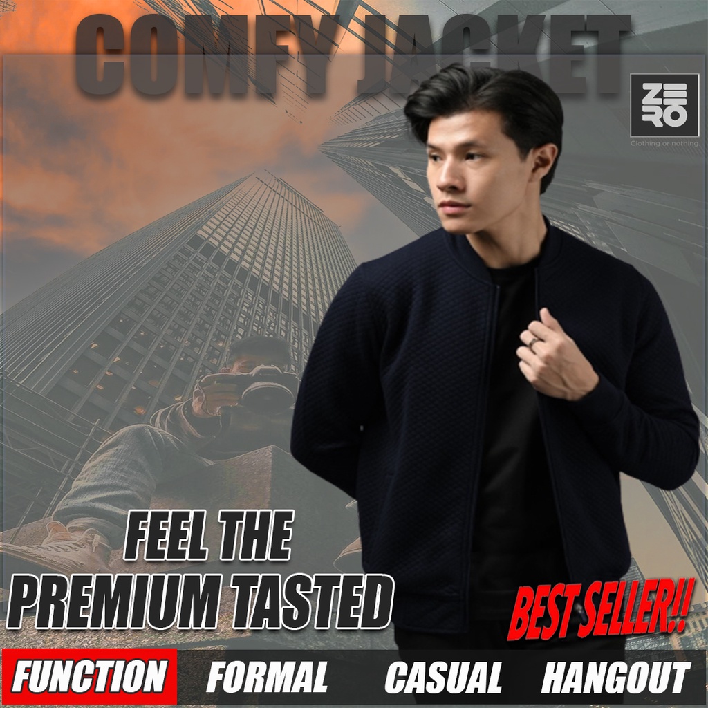 jaket pria casual comfy jaket bomber pria cotton flecee Jacket Ottoman Navy