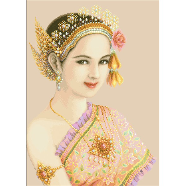 Paket DIY Craft Sulam Kristik Strimin Nattee Thai-07 Thai Elegance Lady Girl Wanita Asian Culture