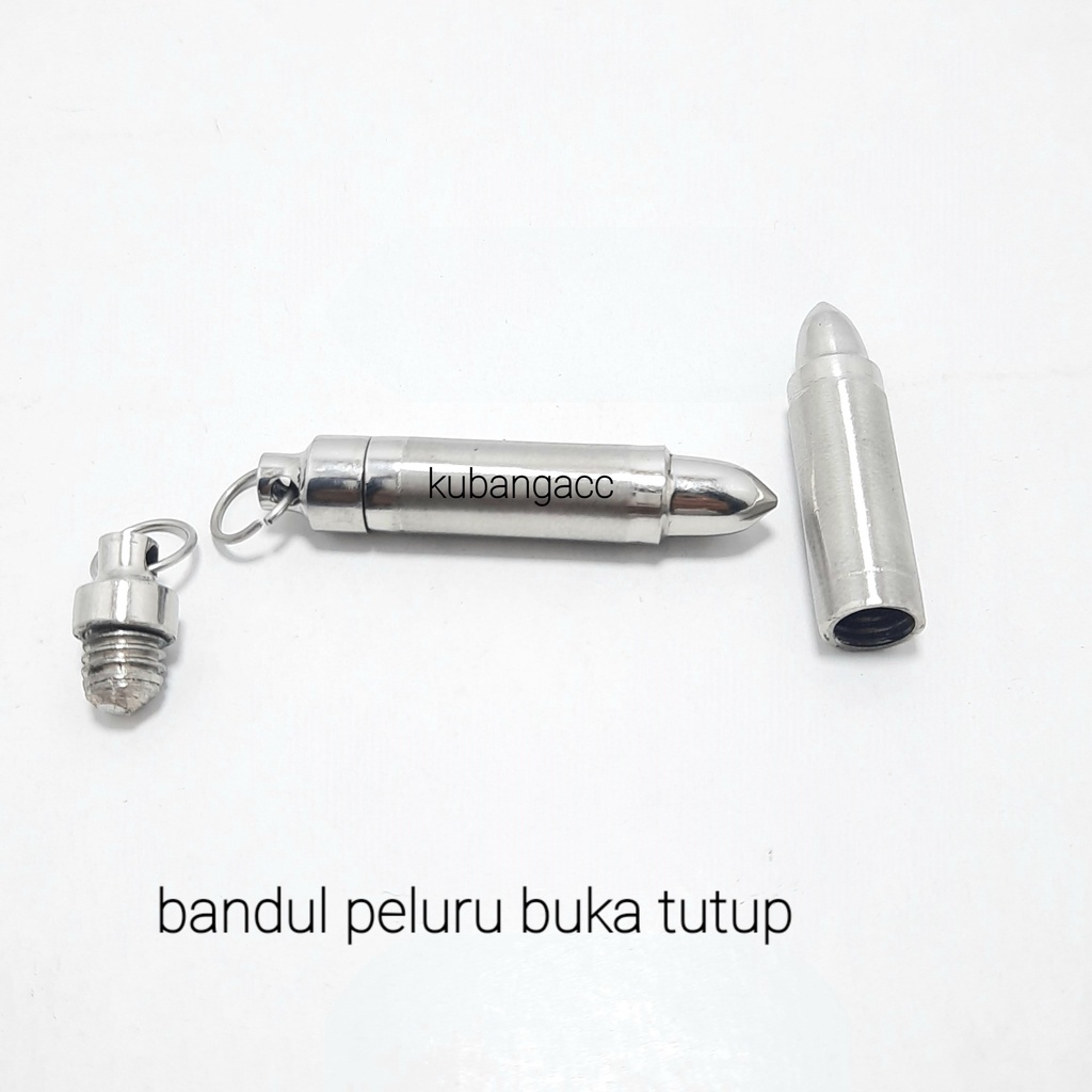 Liontin Peluru drat Buka Tutup Bandul Peluru Buah Kalung Baja putih