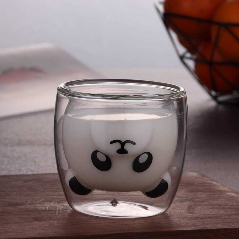 Cangkir Kopi Gelas Anti Panas Double Wall Glass Unik Design Koleksi-Panda 250ml