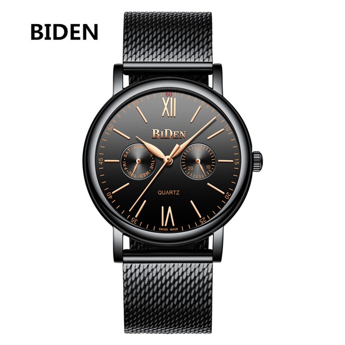 jam tangan Biden pria wanita mesh band fashion bisnis analog quartz - Hitam | WATCHYH