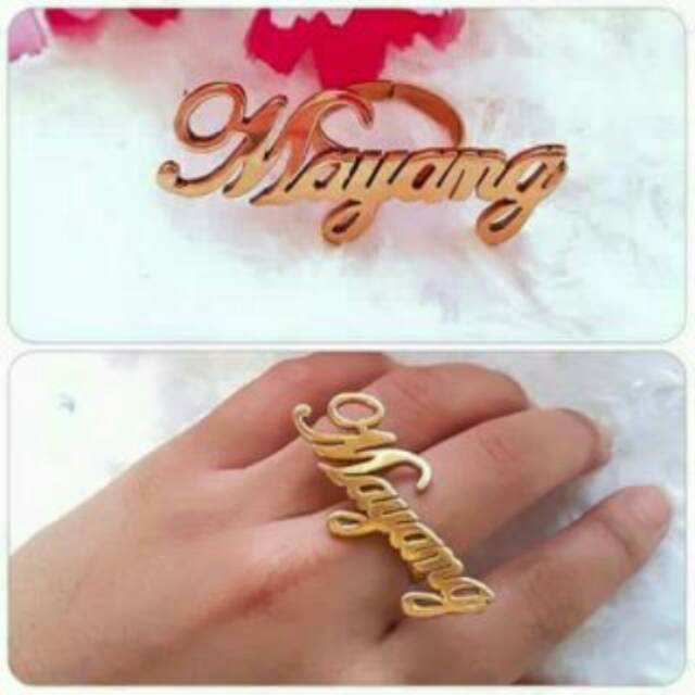 Cincin nama / cincin Tempel ukir nama Lapis emas asli / cincin Wanita / cincin hello kitty / fhasion