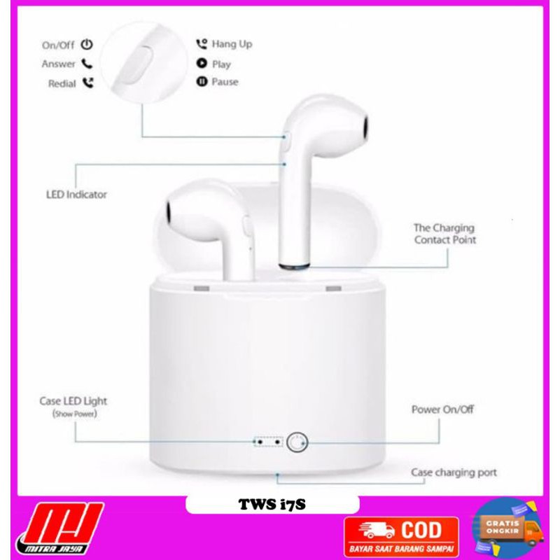 Headset Bluetooth i7S Twins Wireless 5.0 Touch Control