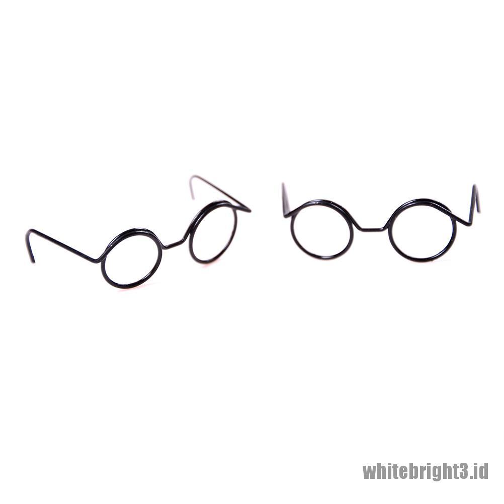 (white3) 2pcs Kacamata Frame Bulat Tanpa Lensa Gaya Retro Untuk Boneka BJD 1 / 6 30cm