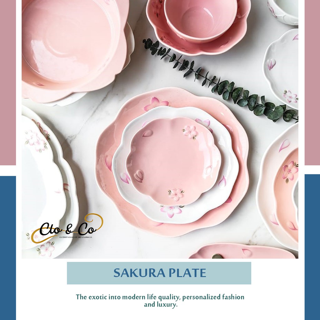 SAKURA PLATE/ PIRING PERCELAIN/ PIRING CANTIK/ PIRING KUE/ PIRING BUAH MICROWAVE OVEN SAFE