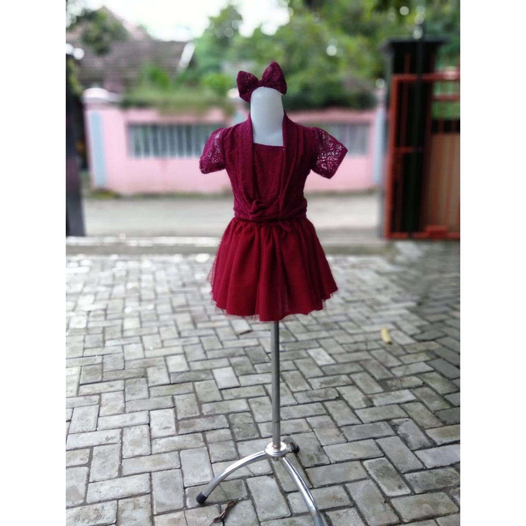 TUTU DRESS ANAK 5-7 TAHUN WARNA MAROON {READY STOK}