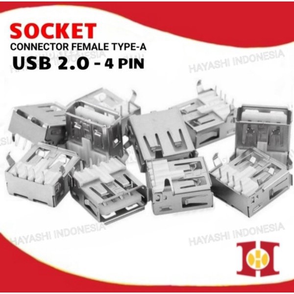 Socket Konektor Soket USB 2.0 Type A Female 4Pin PCB Mount Tekuk 90 - 30pcs