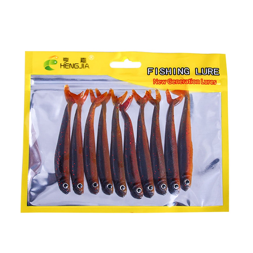 Hengjia 10pcs / Pak Umpan Pancing Softlure Bentuk Cacing Mata 3D 8.5cm 2.6g Bahan Silikon