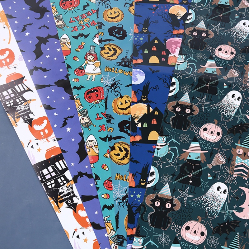 Zzz 5 Lembar Kertas Pembungkus Kado Handmade Motif Labu Halloween