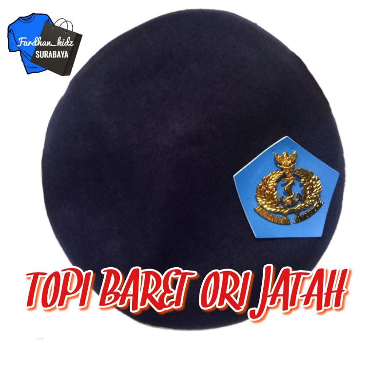 topi baret dewasa TNI AL Ori Jatah (1 set baret+emblem/pin)