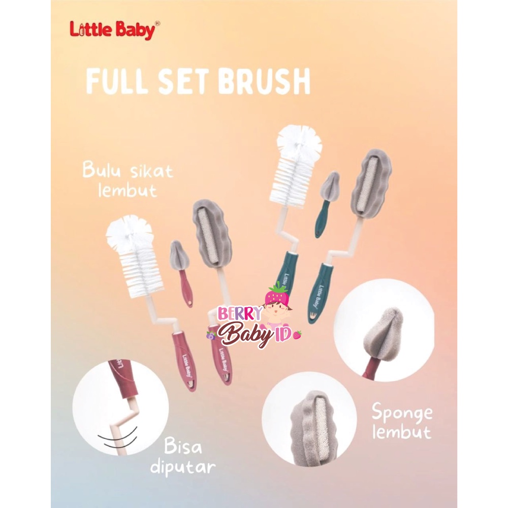 Little Baby 3-in-1 Full Set Bottle &amp; Nipple Brush Sikat Botol Dot Bayi Berry Mart