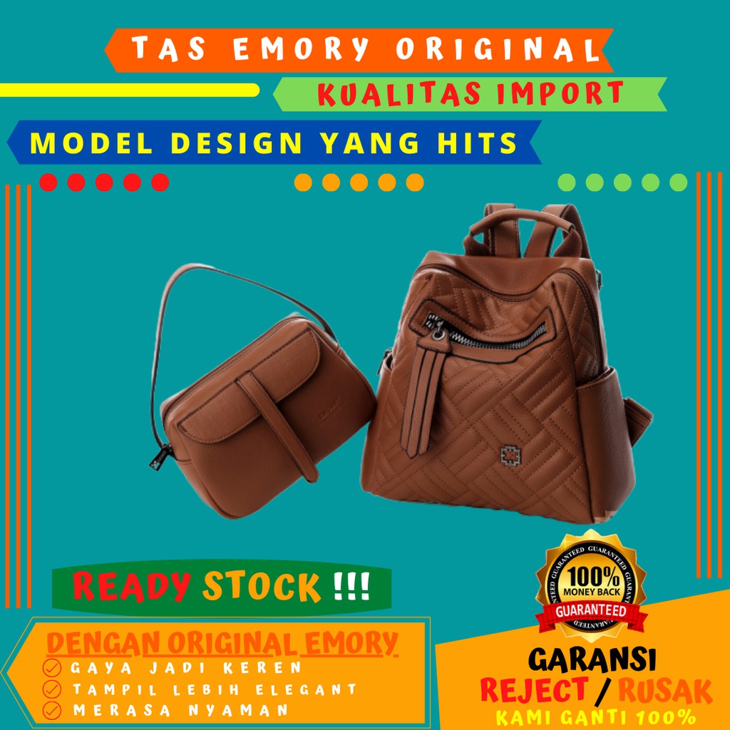 TAS RANSEL EMORY ARNEYA 3281 MODEL TERBARU ORIGINAL BRAND BACKPACK WANITA IMPORT LAPTOP CANTIK 2IN1