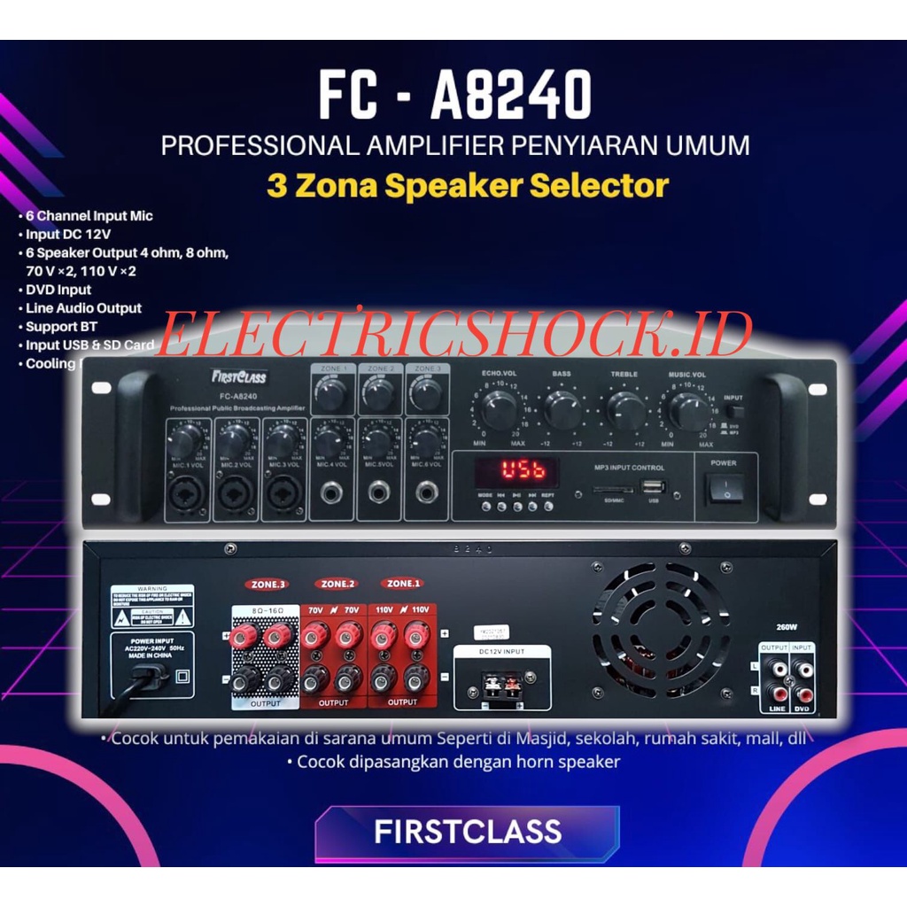 AMPLIFIER FIRSTCLASS FC A8240 / FIRST CLASS FCA 8240 AMPLI TOA MASJID