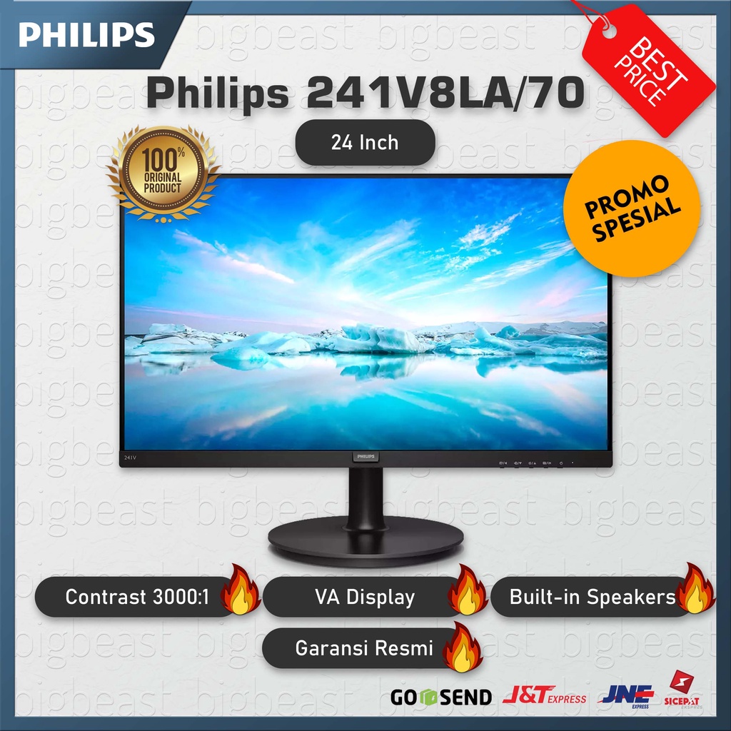 Jual Philips 241V8LA 24" Monitor LED VA 1080p VGA HDMI Speaker VESA ...